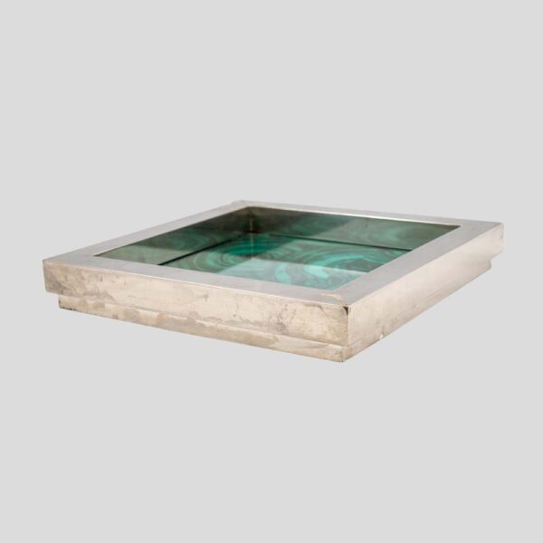 1970s silver plated square tray with Malachite silk printed