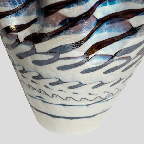 Vintage Murano vase white iridescent wavy decoration