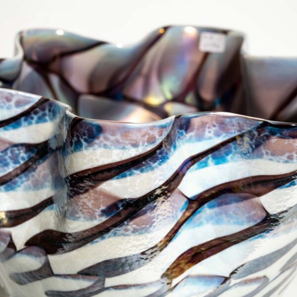 Vintage Murano vase white iridescent wavy decoration