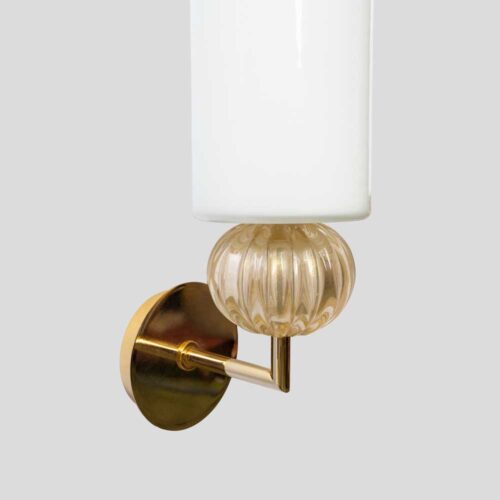 Pair of Murano Glass white and Gold glass wall sconces