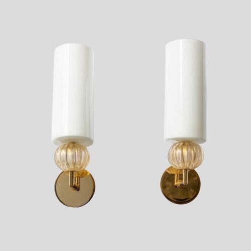 Pair of Murano Glass white and Gold glass wall sconces