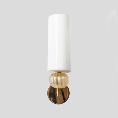 Pair of Murano Glass white and Gold glass wall sconces