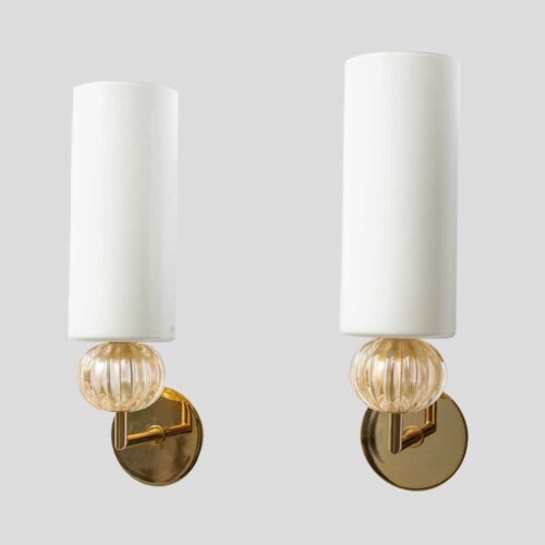 Pair of Murano Glass white and Gold glass wall sconces