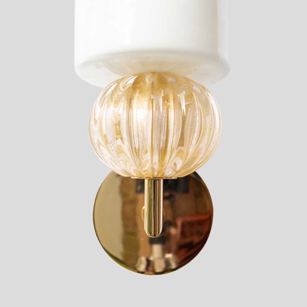 Pair of Murano Glass white and Gold glass wall sconces-FM1738 (8)