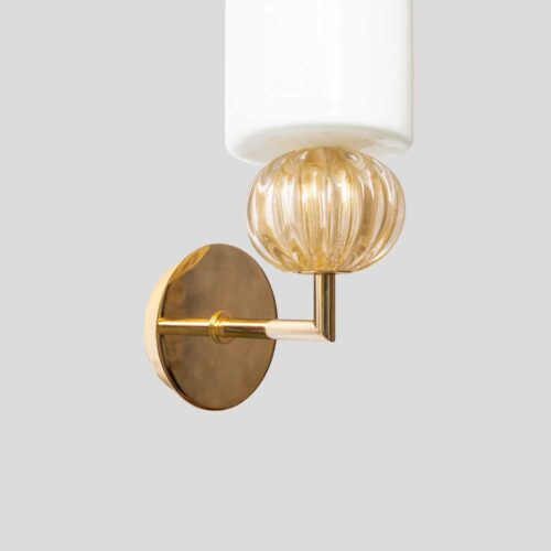 Pair of Murano Glass white and Gold glass wall sconces