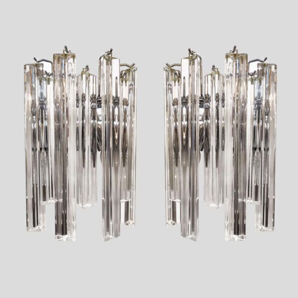 Pair of clear Murano glass Triedri wall lights