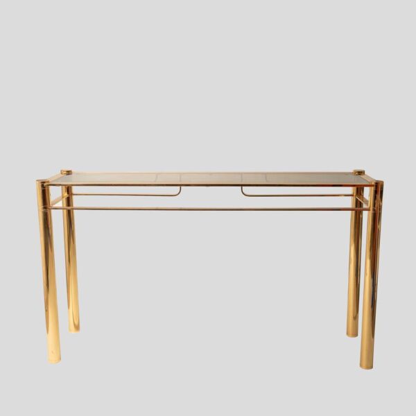 Vintage gold console with smoke glass top att. to Romeo Rega