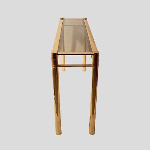 Vintage gold console with smoke glass top att. to Romeo Rega
