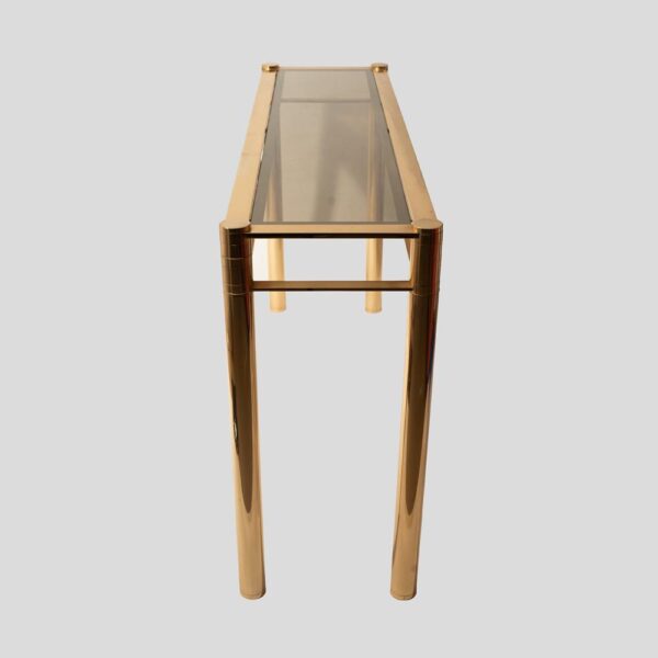 Vintage gold console with smoke glass top att. to Romeo Rega