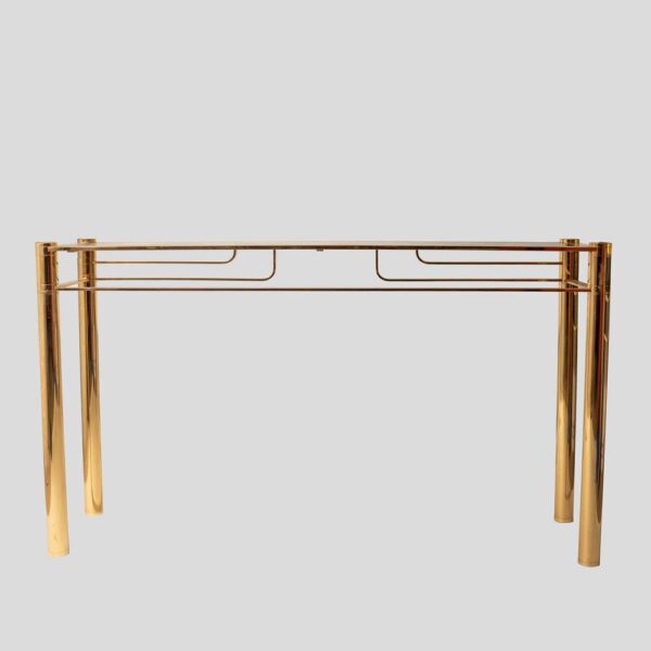 Vintage gold console with smoke glass top att. to Romeo Rega
