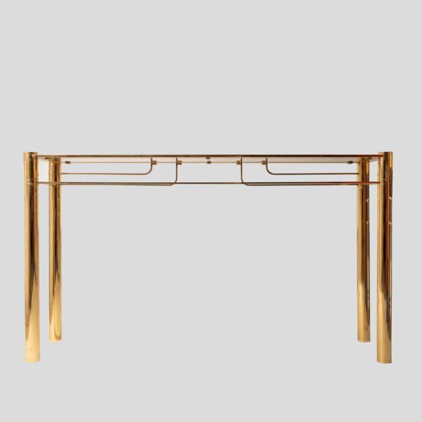 Vintage gold console with smoke glass top att. to Romeo Rega