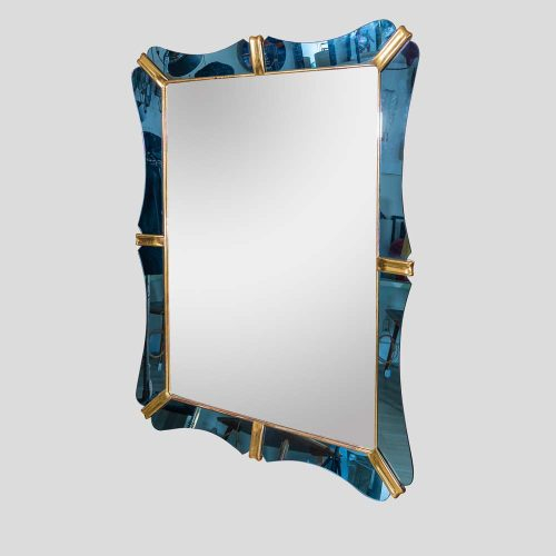 1940 Blue mirror glass frame mirror att. Luigi Fontana
