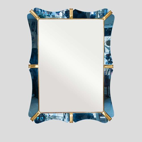 1940 Blue mirror glass frame mirror att. Luigi Fontana