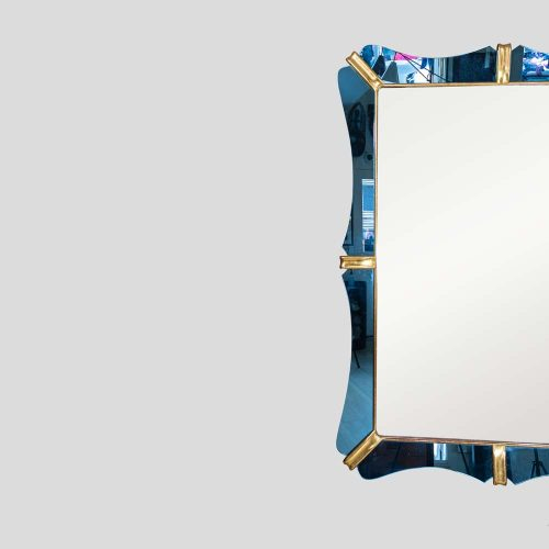 1940 Blue mirror glass frame mirror att. Luigi Fontana