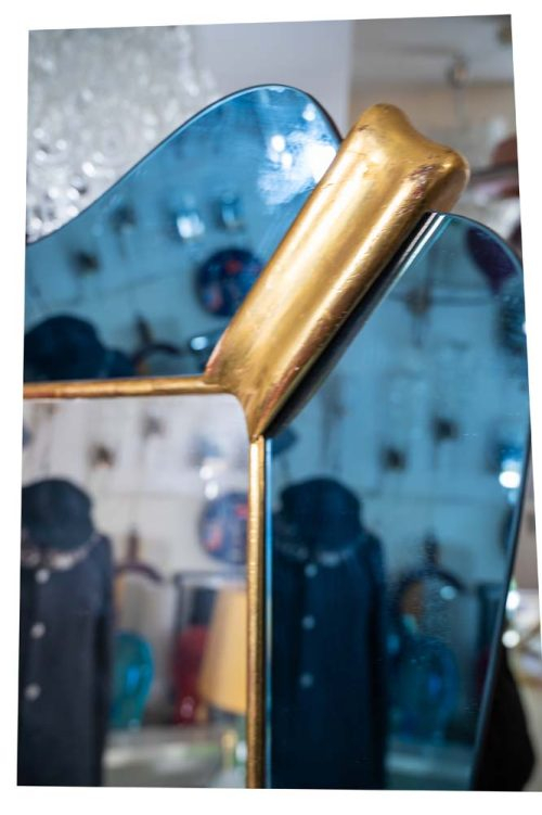 1940 Blue mirror glass frame mirror att. Luigi Fontana