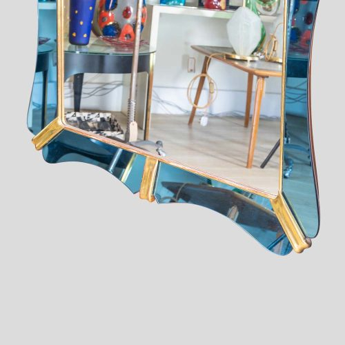 1940 Blue mirror glass frame mirror att. Luigi Fontana