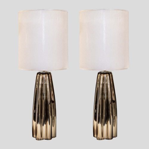 Pair of bronze color mirrored table lamps by Alberto Dona