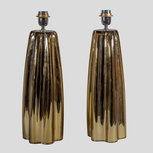 Pair of bronze color mirrored table lamps by Alberto Dona