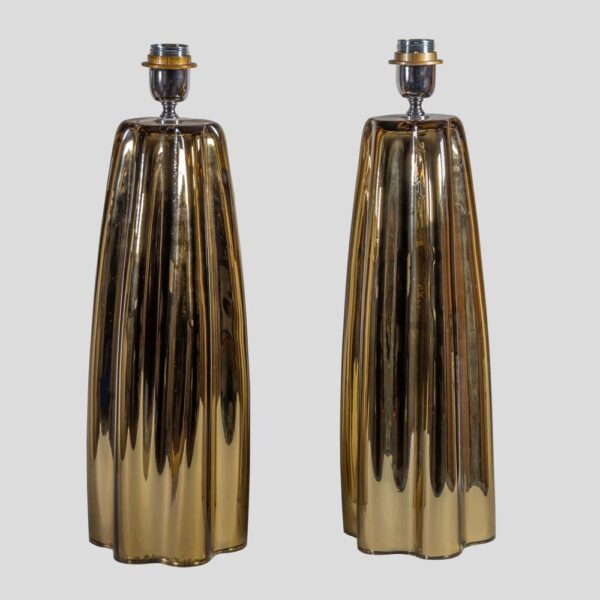 Pair of bronze color mirrored table lamps by Alberto Dona