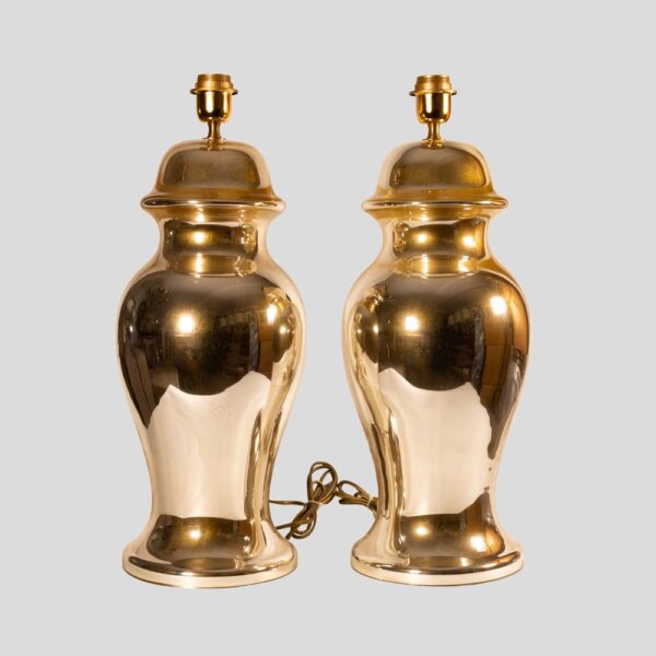 Pair of gold mirrored Chinese classic shape table lamps