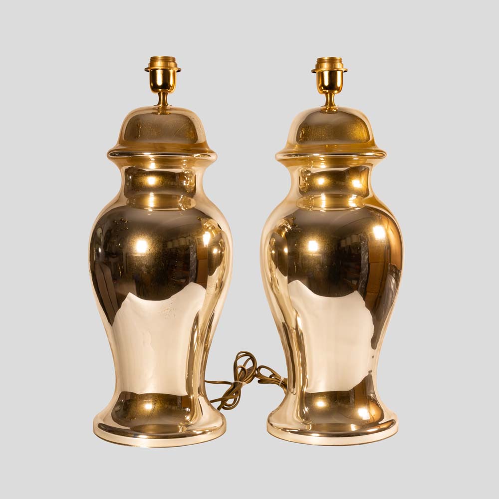 Pair of gold mirrored Chinese classic shape table lamps-FM913