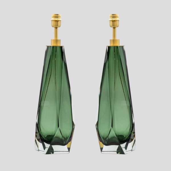 Pair of Briolette Murano glass emerald green table lamps