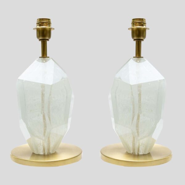 Pair of Ice colour faceted Murano glass table lamps