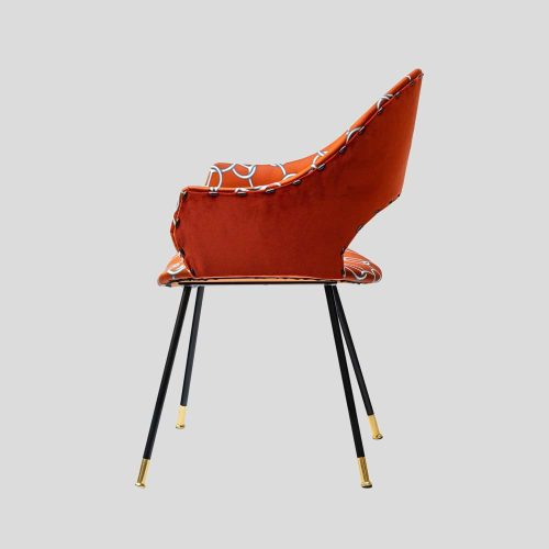 Pair iconic round back chairs upholstered in Hermes fabric