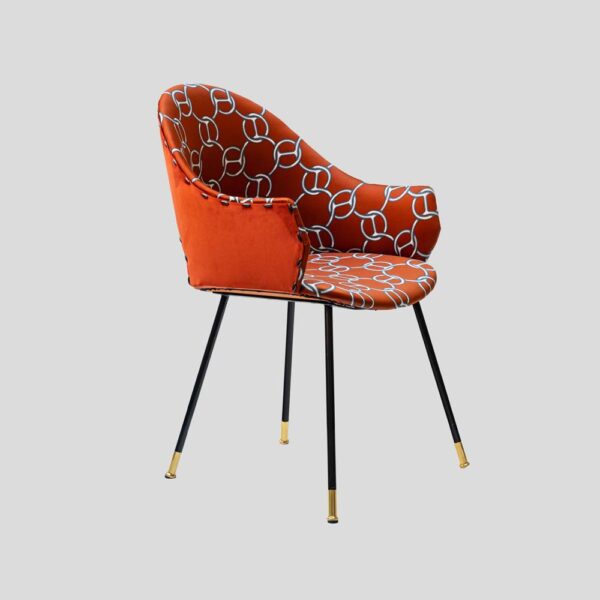Pair iconic round back chairs upholstered in Hermes fabric