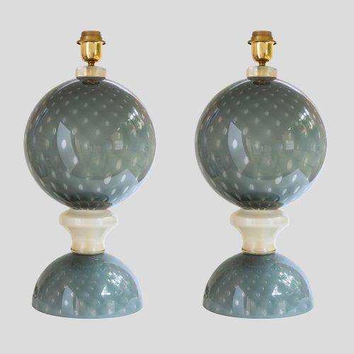 Pair of table lamps blown grey Murano glass