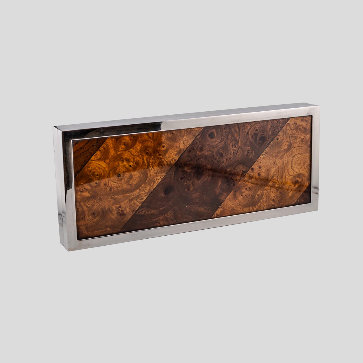 1960s Silver plated box with lid bird eye maple wood decor-FM2383 (3)