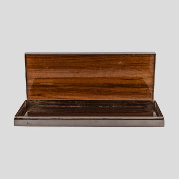 1960s Silver plated box with lid bird eye maple wood decor