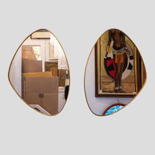 Set of 2 Italian design brass frame asymmetrical mirrors