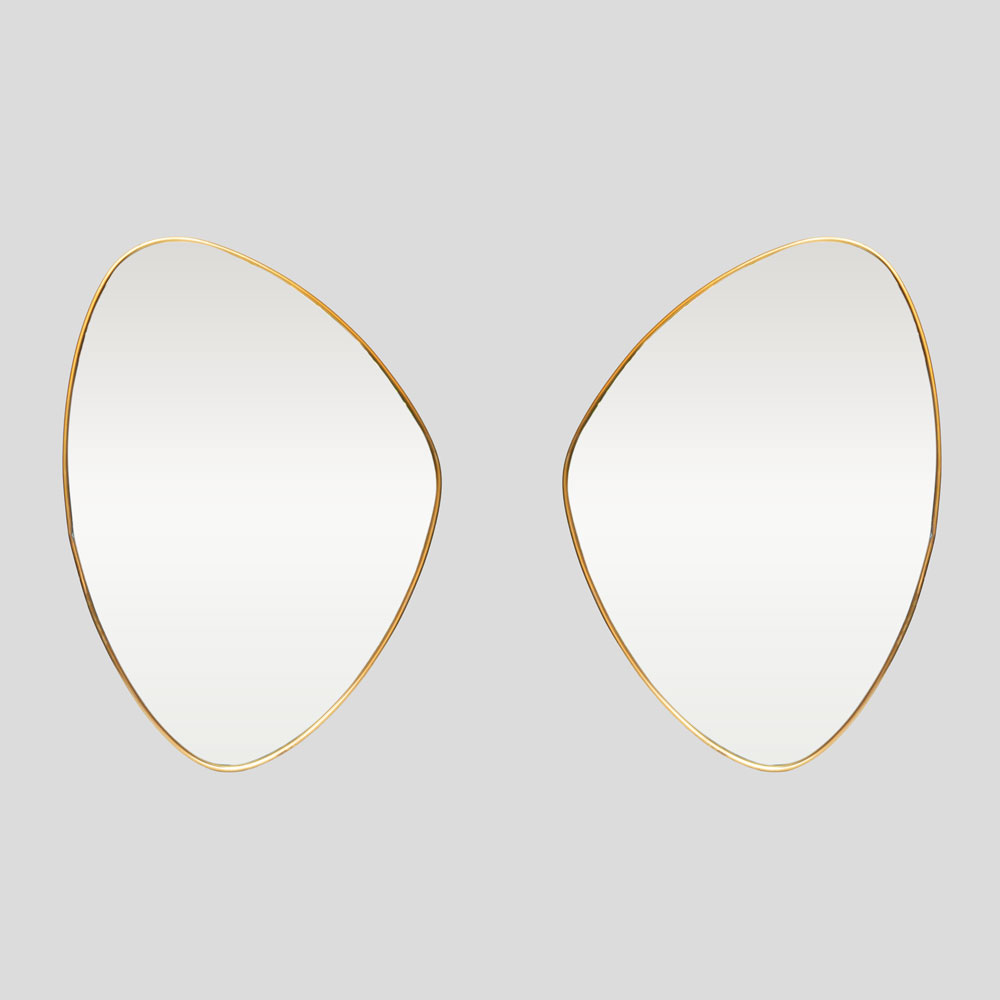 Set of 2  Italian design brass frame asymmetrical mirrors