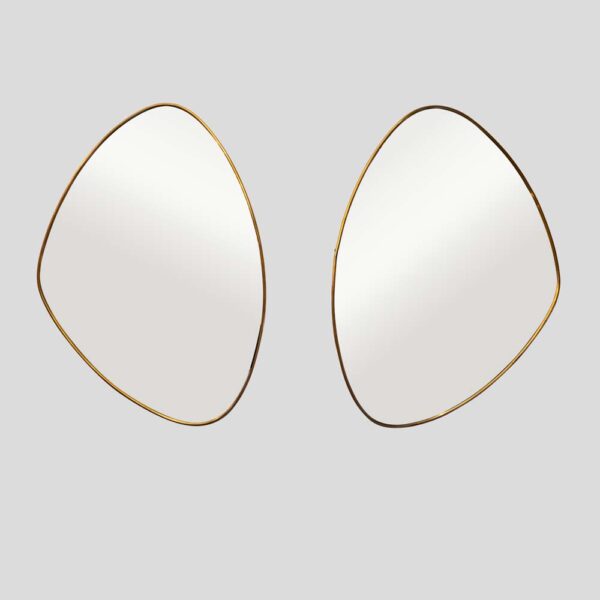 Set of 2 Italian design brass frame asymmetrical mirrors
