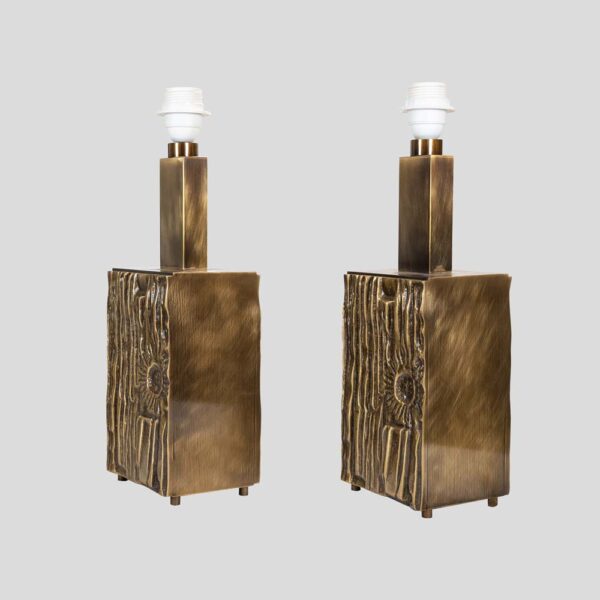 Pair of brutalist table lamps designed by Luciano Frigerio