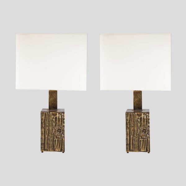 Pair of brutalist table lamps designed by Luciano Frigerio