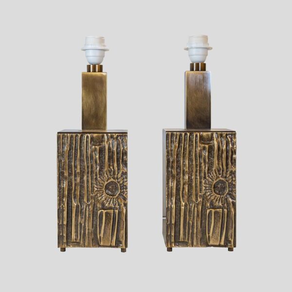 Pair of brutalist table lamps designed by Luciano Frigerio