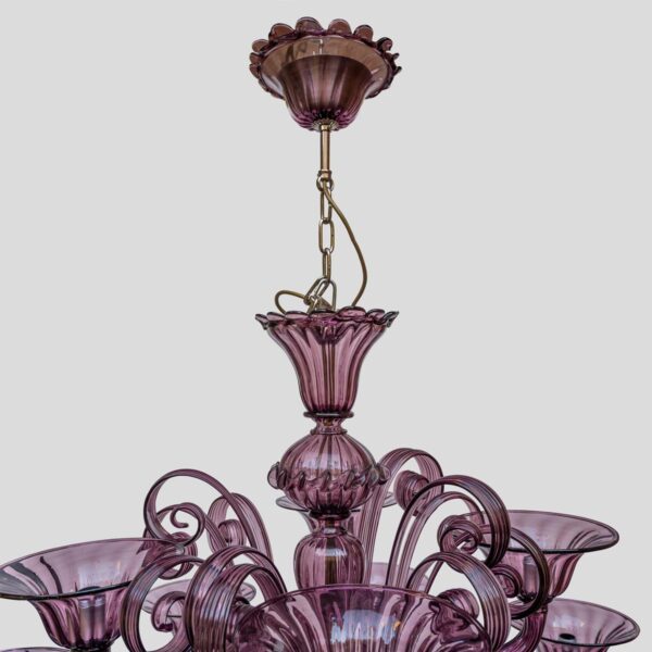 12 lights Venetian Purple color hand blown chandelier by Cenedese