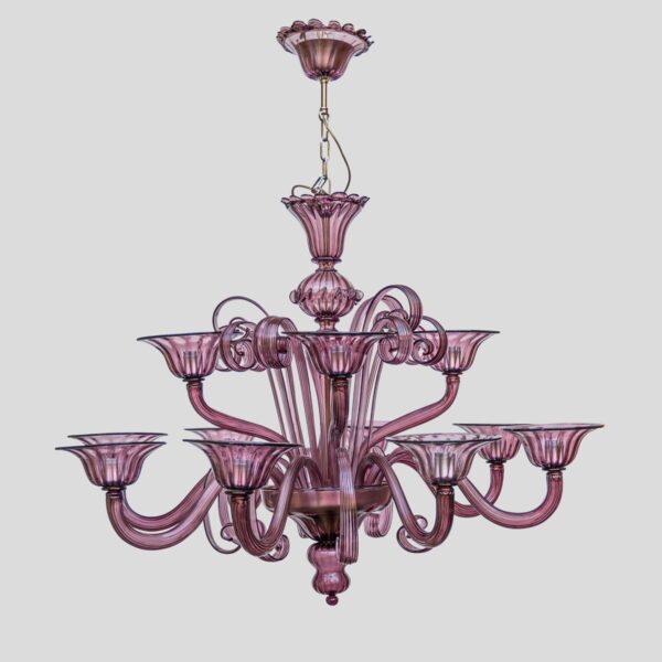 12 lights Venetian Purple color hand blown chandelier by Cenedese