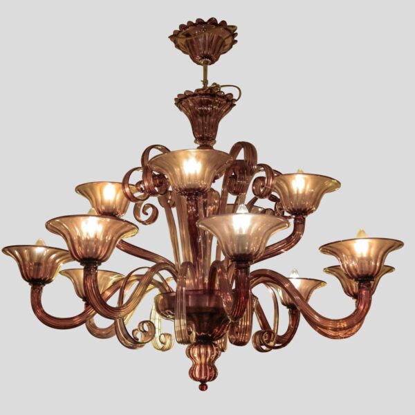 12 lights Venetian Purple color hand blown chandelier by Cenedese