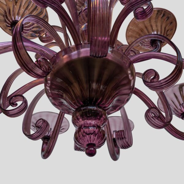 12 lights Venetian Purple color hand blown chandelier by Cenedese