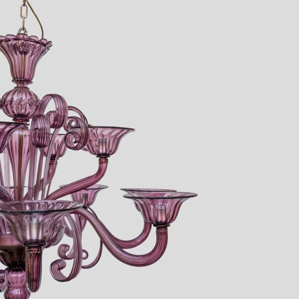 12 lights Venetian Purple color hand blown chandelier by Cenedese