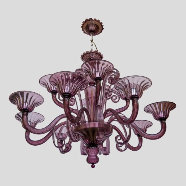 12 lights Venetian Purple color hand blown chandelier by Cenedese