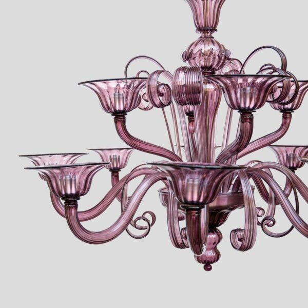 12 lights Venetian Purple color hand blown chandelier by Cenedese