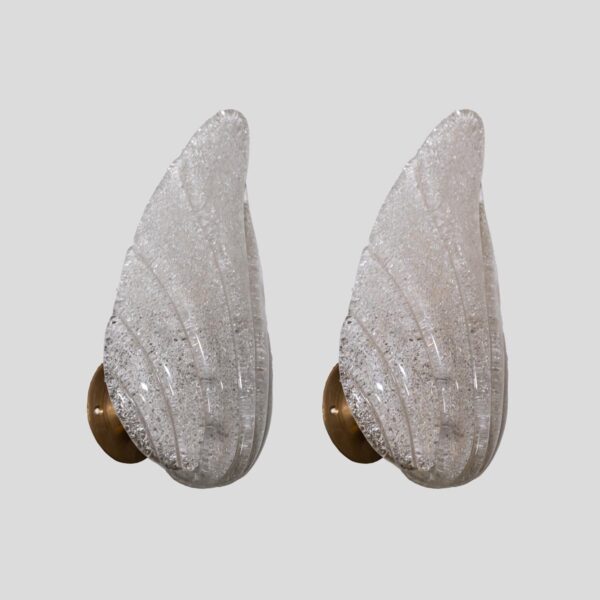 Pair of Italian 1950s glass leaf shaped wall lights