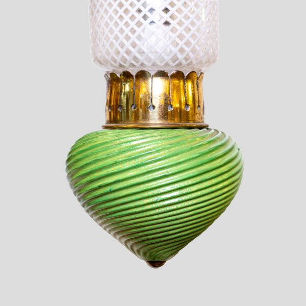 Pair of Murano clear white and green glass on brass wall light