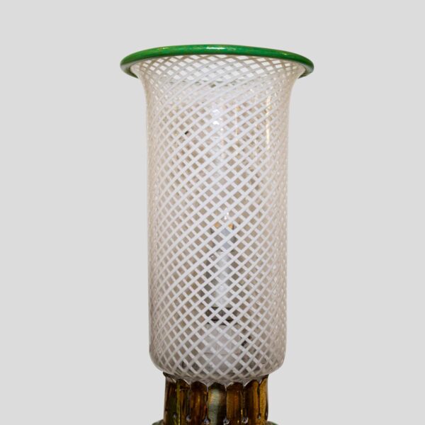Pair of Murano clear white and green glass on brass wall light