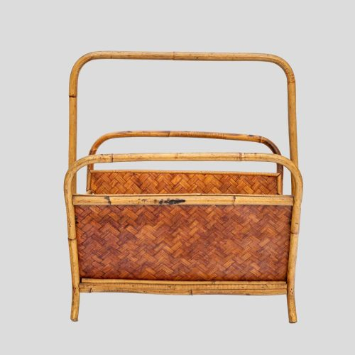 1970s Bamboo and rattan magazine holder