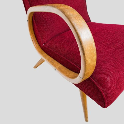Pair of French 1950s Red upholstered armchairs by Stella Durera